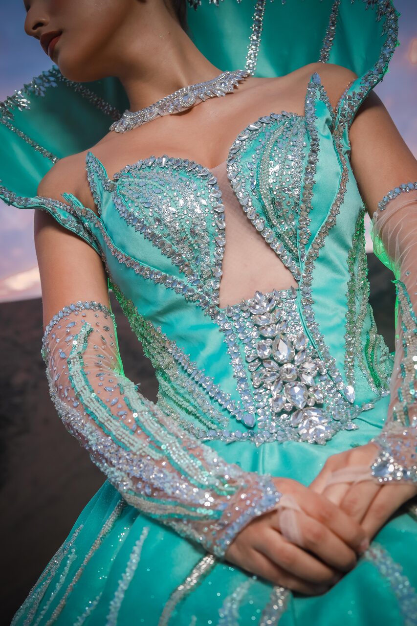 vestido de quinceañera princesa verde cemento 3