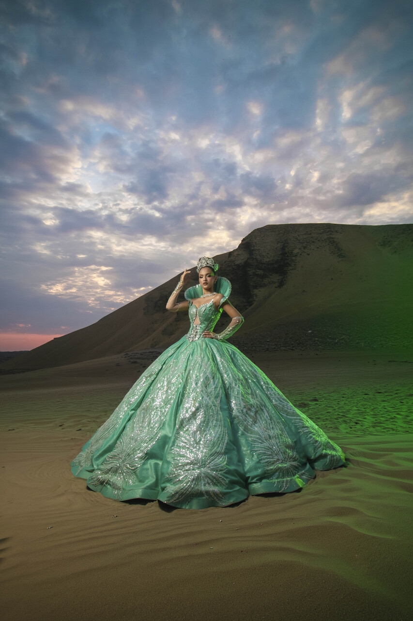 vestido de quinceañera princesa verde cemento 6