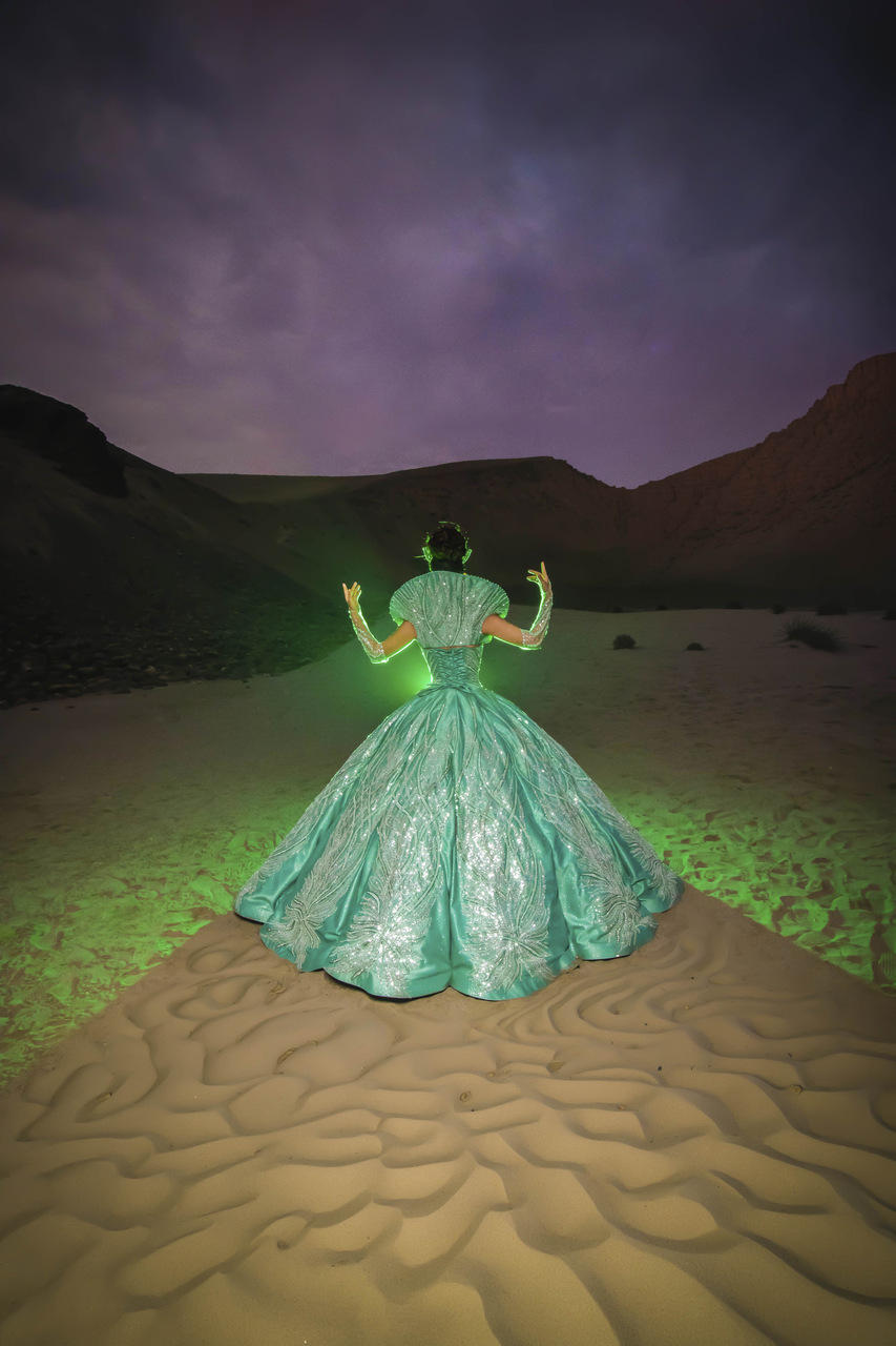 vestido de quinceañera princesa verde cemento 8