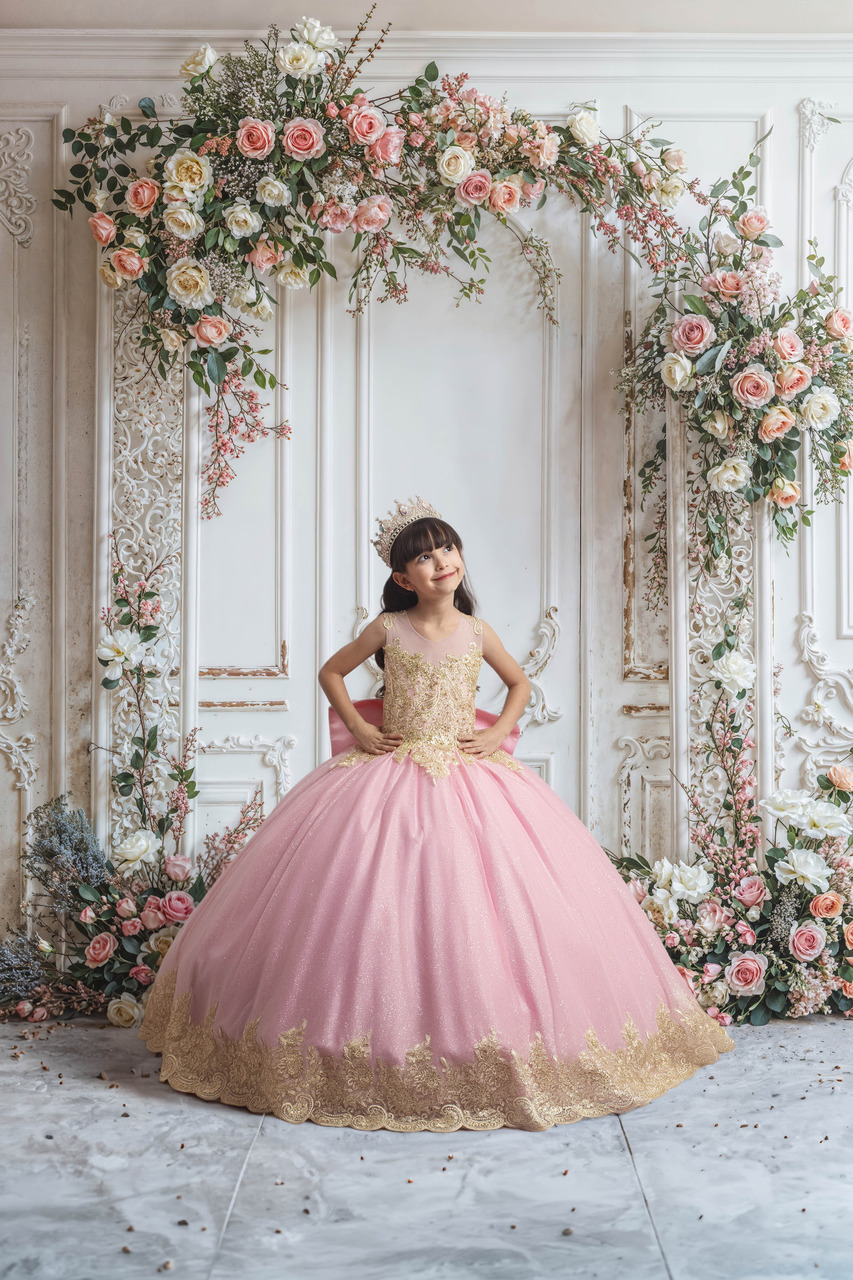 vestido-nina-rosado-bordado-dorado 1